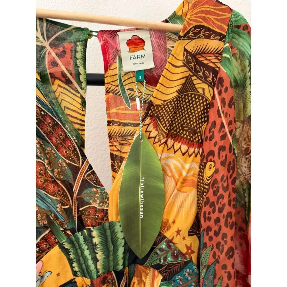 Farm Rio NEW Tropical Dreams Caftan Dress Yellow Size S - Picture 4 of 10